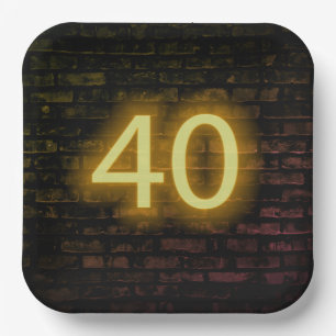 Assiettes En Carton Anniversaire Neon 40 Connexion Mur de briques