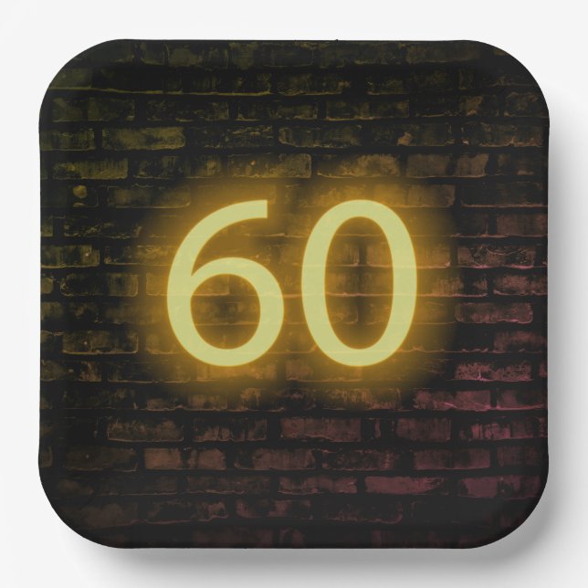 Assiettes En Carton Anniversaire Neon 60 Connexion Mur de briques (Recto)