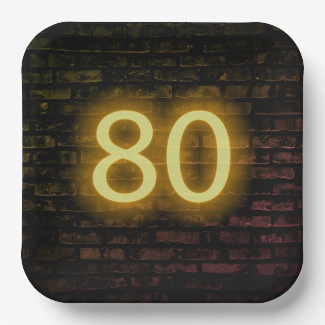 Assiettes En Carton Anniversaire Neon 80 Connexion Mur de briques (Recto)