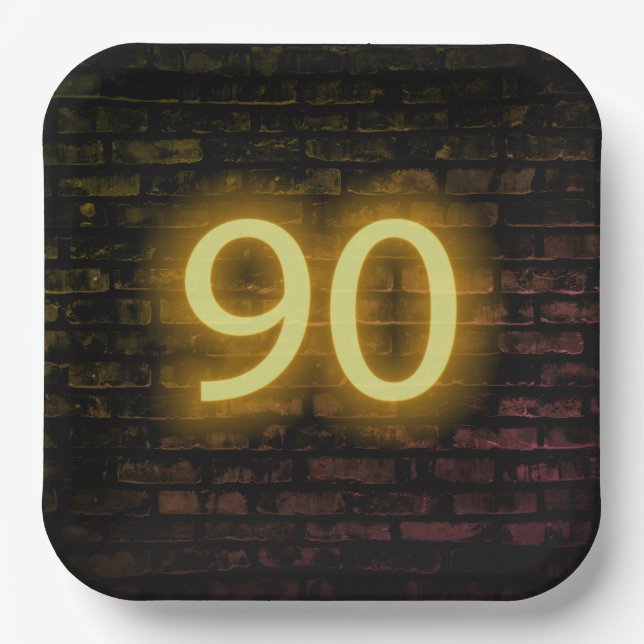 Assiettes En Carton Anniversaire Neon 90 Connexion Mur de briques (Recto)