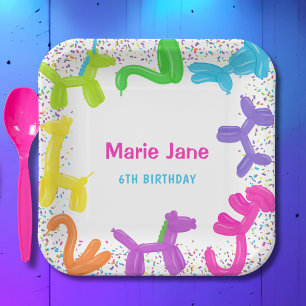 ASSIETTES EN CARTON ANNIVERSAIRE NEON ANIMAUX BALLONS PLAQUES DE PAPIE