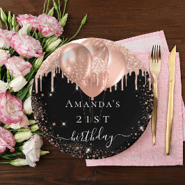 Assiettes En Carton Anniversaire noir rose or parties scintillant ball
