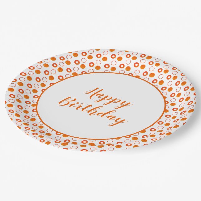 Assiettes En Carton Anniversaire orange et blanc moderne (Angle)