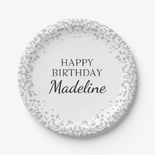 Assiettes En Carton Anniversaire paillettes diamant blanc argenté élég