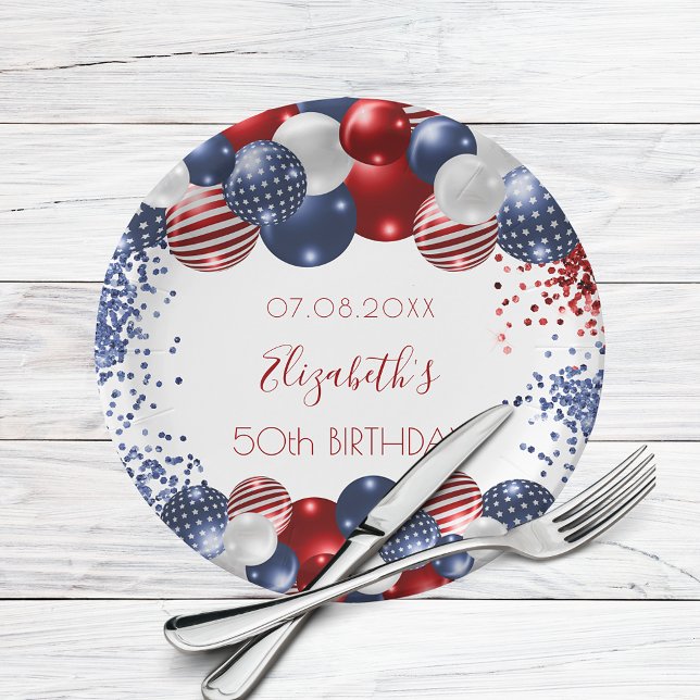 Assiettes En Carton Anniversaire patriotique USA rouge blanc bleu (Créateur téléchargé)