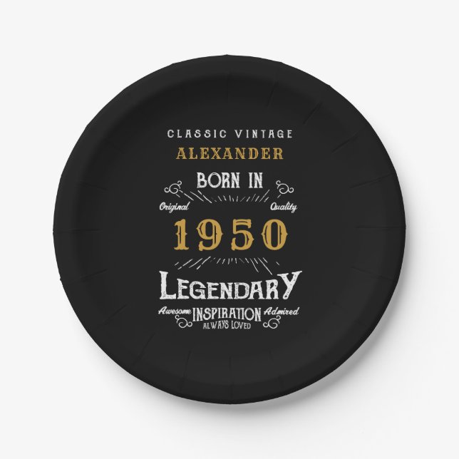 Assiettes En Carton Anniversaire personnalisé 1950 Black Gold légendai (Devant)