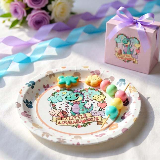 Assiettes En Carton Anniversaire personnalisé de Dino mignon (Créateur téléchargé)