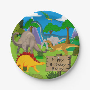 Assiettes En Carton Anniversaire personnalisé de dinosaure