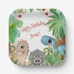 Assiettes En Carton Anniversaire personnalisé de dinosaure pour enfant