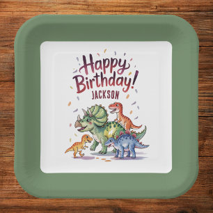 Assiettes En Carton Anniversaire personnalisé de dinosaure pour enfant