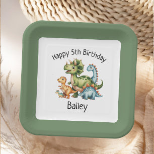 Assiettes En Carton Anniversaire personnalisé de dinosaure pour enfant