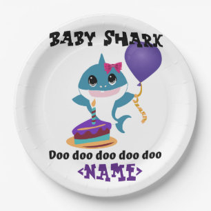 Assiettes En Carton Anniversaire personnalisé de requin de bébé de