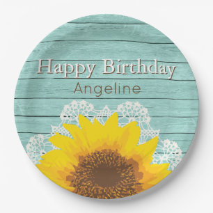 Assiettes En Carton Anniversaire personnalisé de tournesol et de
