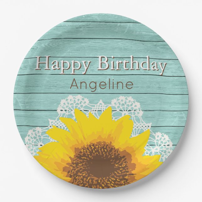 Assiettes En Carton Anniversaire personnalisé de tournesol et de (Devant)
