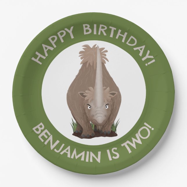 Assiettes En Carton anniversaire personnalisé élasmaternité rhinocéros (Devant)