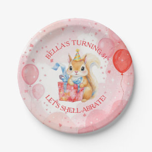 Assiettes En Carton Anniversaire personnalisé fille écureuil rose et r