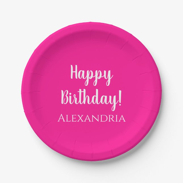 Assiettes En Carton Anniversaire personnalisé Hot Pink Party (Devant)