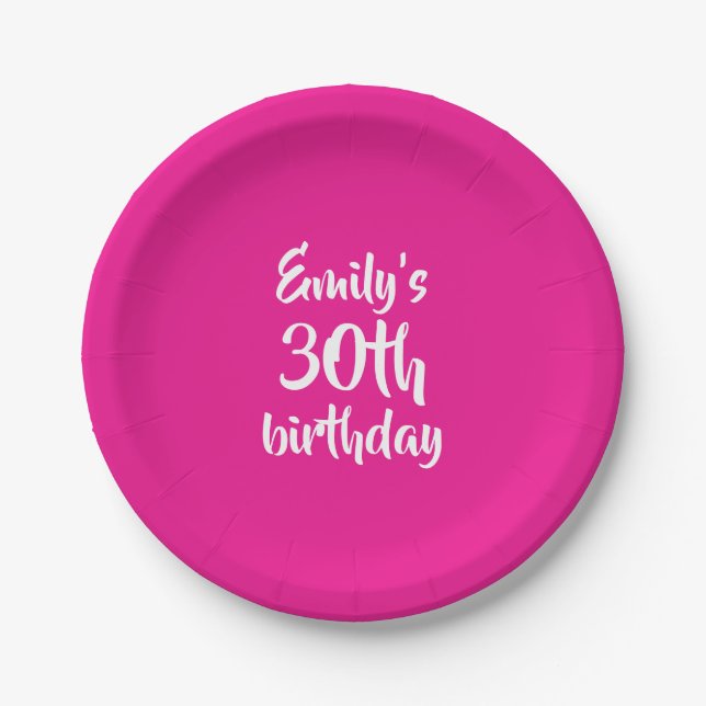 Assiettes En Carton Anniversaire personnalisé rose chaud (Devant)