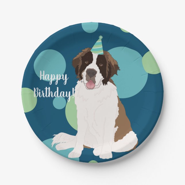 Assiettes En Carton Anniversaire personnalisé Saint Bernard (Devant)
