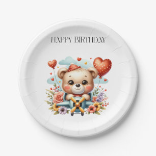 Assiettes En Carton Anniversaire Pilote Ours en Peluche