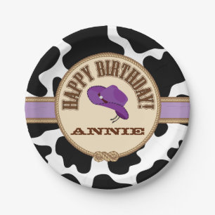 Assiettes En Carton Anniversaire pourpre de cow-girl, plats