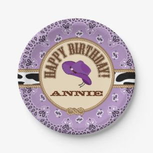 Assiettes En Carton Anniversaire pourpre de cow-girl, plats
