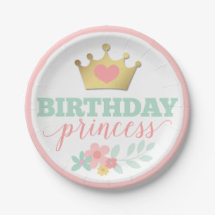 Assiettes En Carton Anniversaire Princess Gold Crown & Shabby Pink Flo