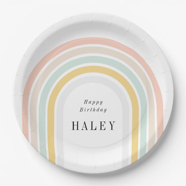 Assiettes En Carton Anniversaire Rainbow moderne (Devant)