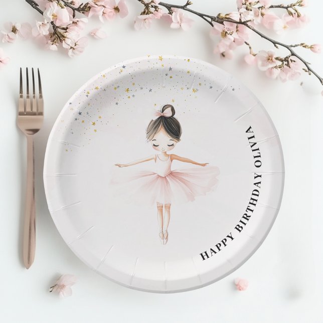 Assiettes En Carton Anniversaire rose Ballerina élégant (Créateur téléchargé)