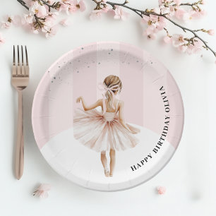 Assiettes En Carton Anniversaire rose Ballerina élégant