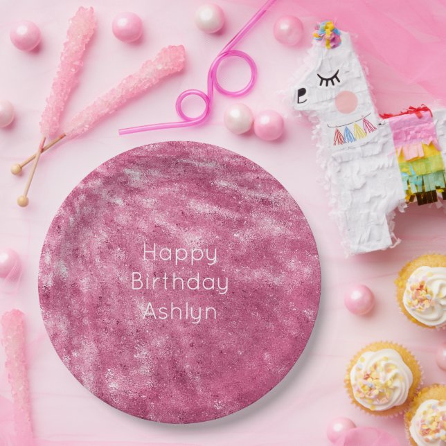 Assiettes En Carton Anniversaire rose brillant (Fête)
