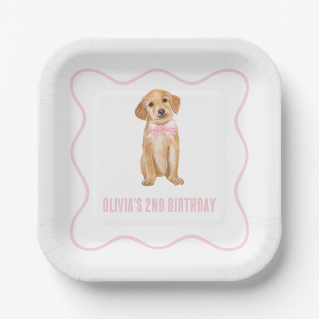 Assiettes En Carton Anniversaire rose chiot (Recto)