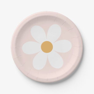 Assiettes En Carton Anniversaire rose clair et marguerite