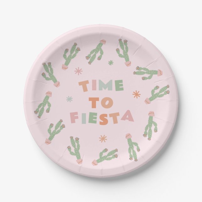 Assiettes En Carton Anniversaire rose de Cute Fiesta Cactus (Devant)