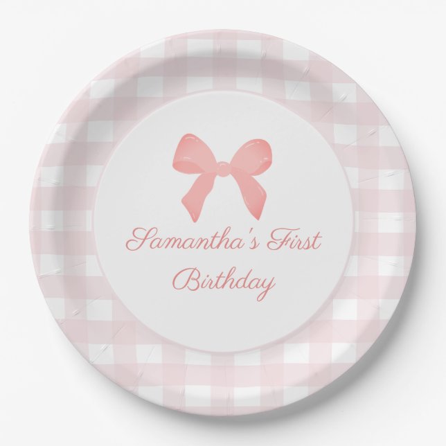 Assiettes En Carton Anniversaire rose En vichy rose rose (Devant)