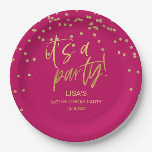 Assiettes En Carton Anniversaire rose et or chaud