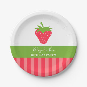 Assiettes En Carton Anniversaire rose et vert de fraise