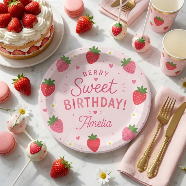 Assiettes En Carton Anniversaire Rose Fruité à la Fraise (Créateur téléchargé)