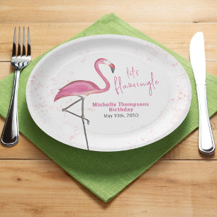 Assiettes En Carton Anniversaire rose simple Tropical Flamant rose ros