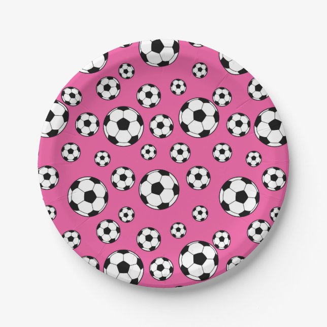 Assiettes En Carton Anniversaire rose soccer (Devant)