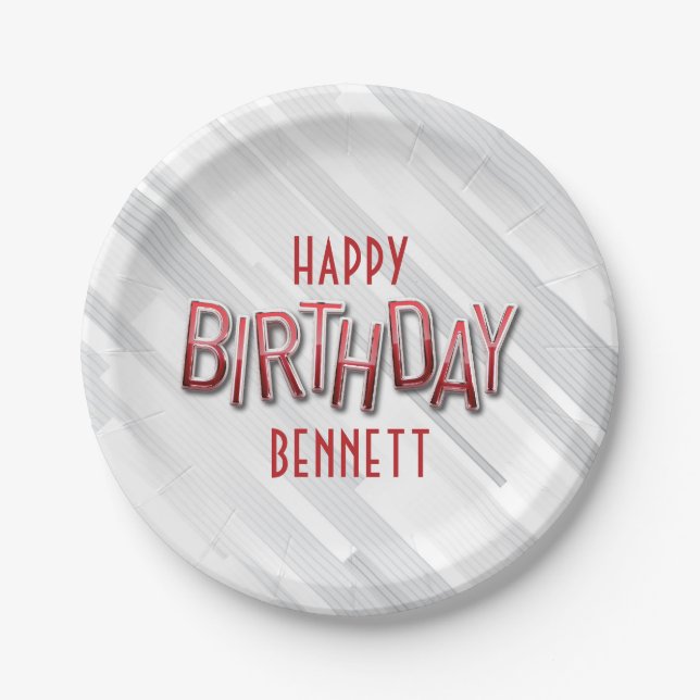 Assiettes En Carton Anniversaire rouge adulte moderne (Devant)