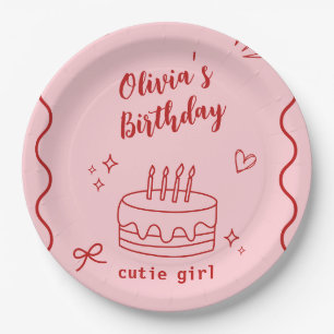 Assiettes En Carton Anniversaire rouge et rose