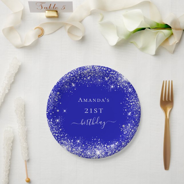 Assiettes En Carton Anniversaire royal bleu argent parties scintillant (Mariage)