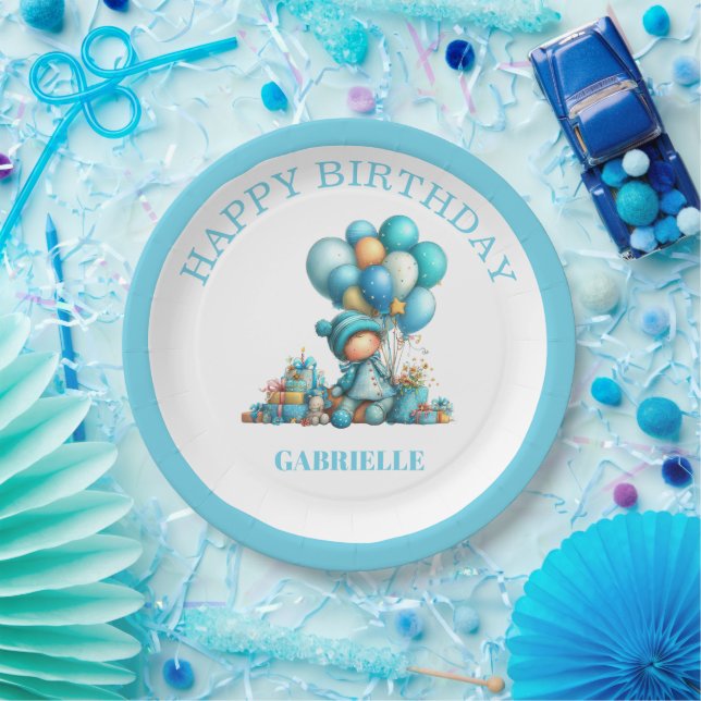 Assiettes En Carton Anniversaire sarcelle amusant et fantaisiste  (Fête)
