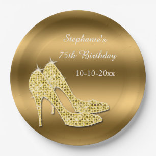 Assiettes En Carton Anniversaire scintillant de stylets d'or