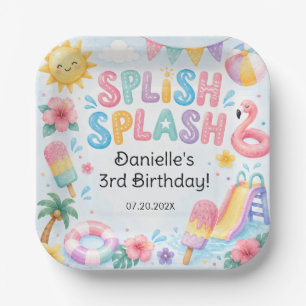 Assiettes En Carton Anniversaire Splash avec Aquarelle Fantaisiste 