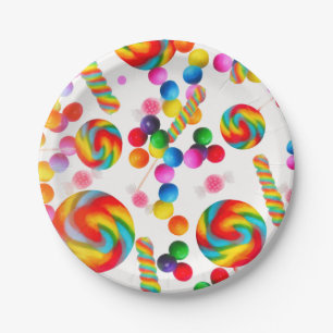 Assiettes En Carton Anniversaire Sucré Candyland Bonbons Arc-en-ciel
