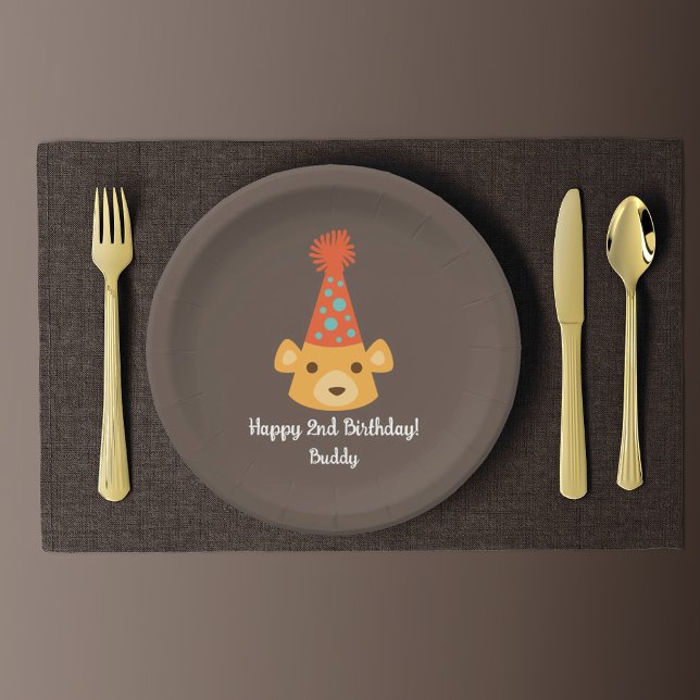 Assiettes En Carton Anniversaire Teddy Bear Portant un Casquette de fê (Créateur téléchargé)