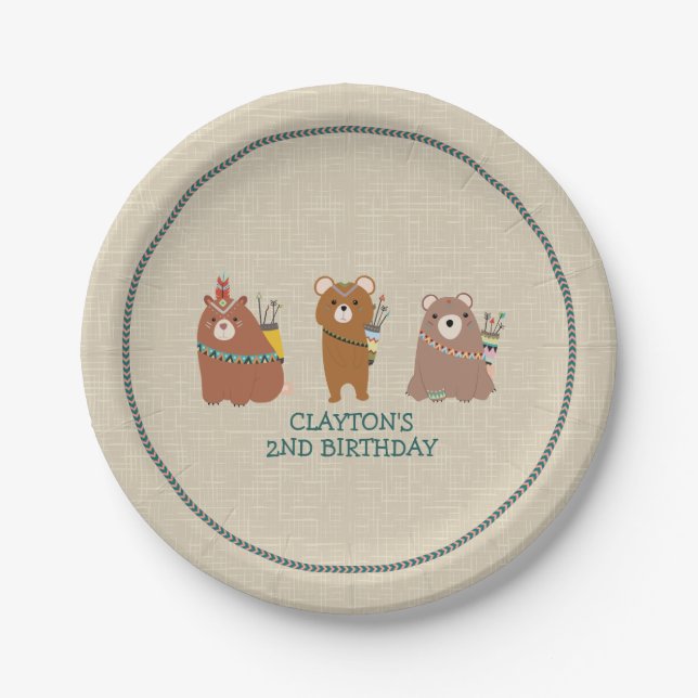 Assiettes En Carton Anniversaire tribal d'ours (Devant)