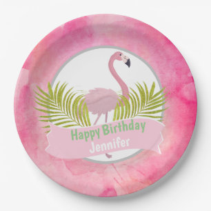 Assiettes En Carton Anniversaire tropical rose de fronde de paume de